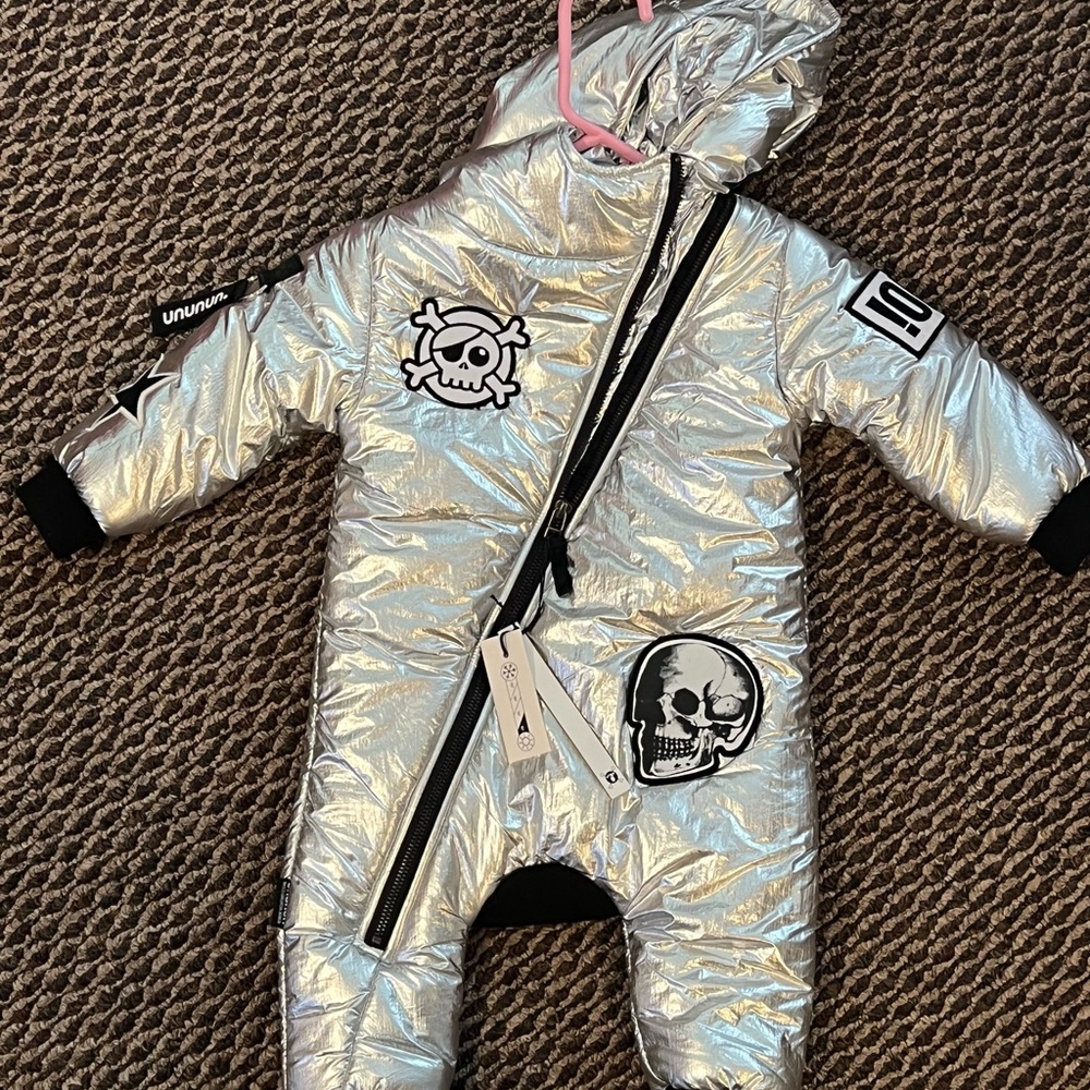 NUNUNU Metallic Silver Down Snowsuit